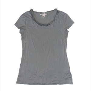 Luxe Tee Banana Republic T-shirt Top Blouse Silk-like Edging Lt Sea Green Gray